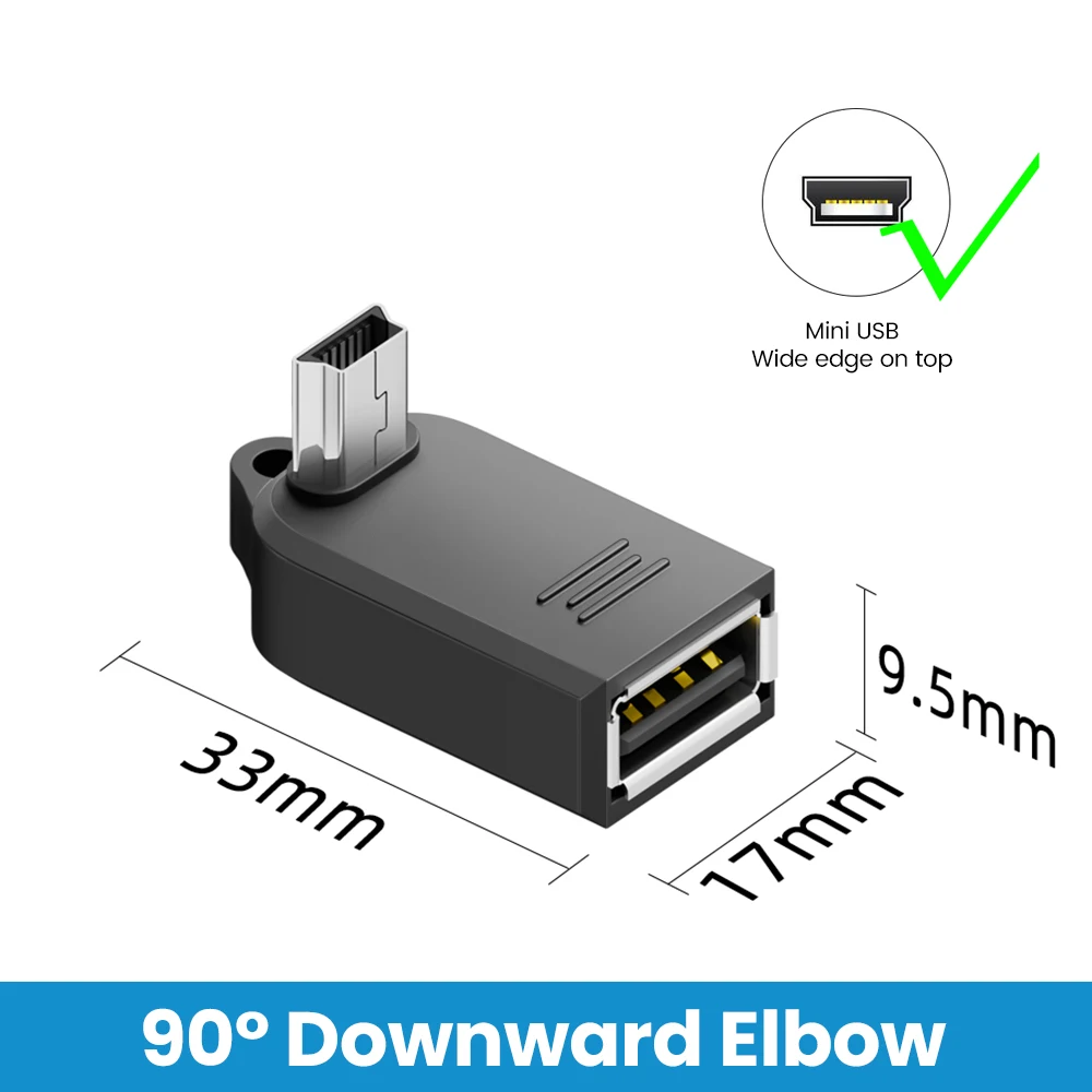 Right Angle Mini USB to USB OTG Adapter - 90 Degree Converter for Car and Camera Accessories