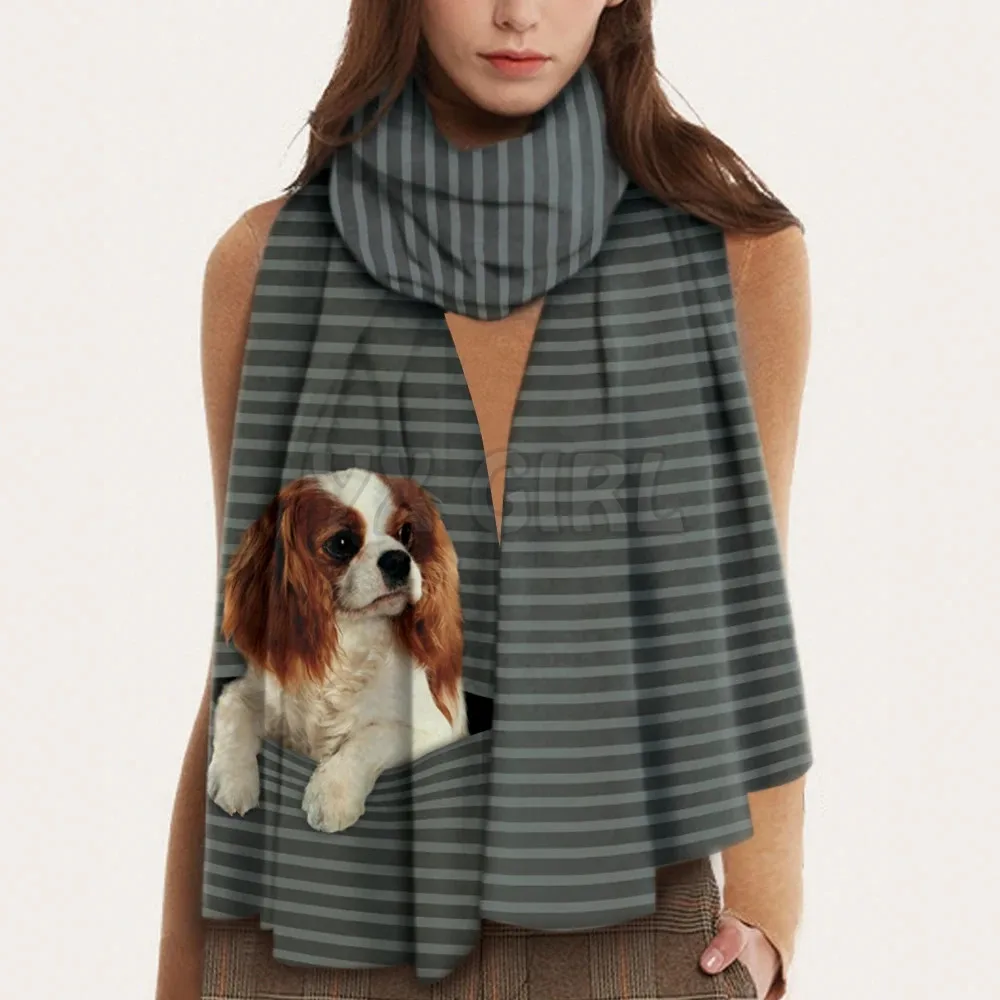 Keep You Warm Cavalier King Charles  3D Printed Imitation Cashmere Scarf Autumn And Winter Thickening Warm Funny Dog Shawl Scarf