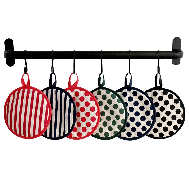 Хлопковый изоляционный коврик в полоску с круглыми точками, 18 х18 см