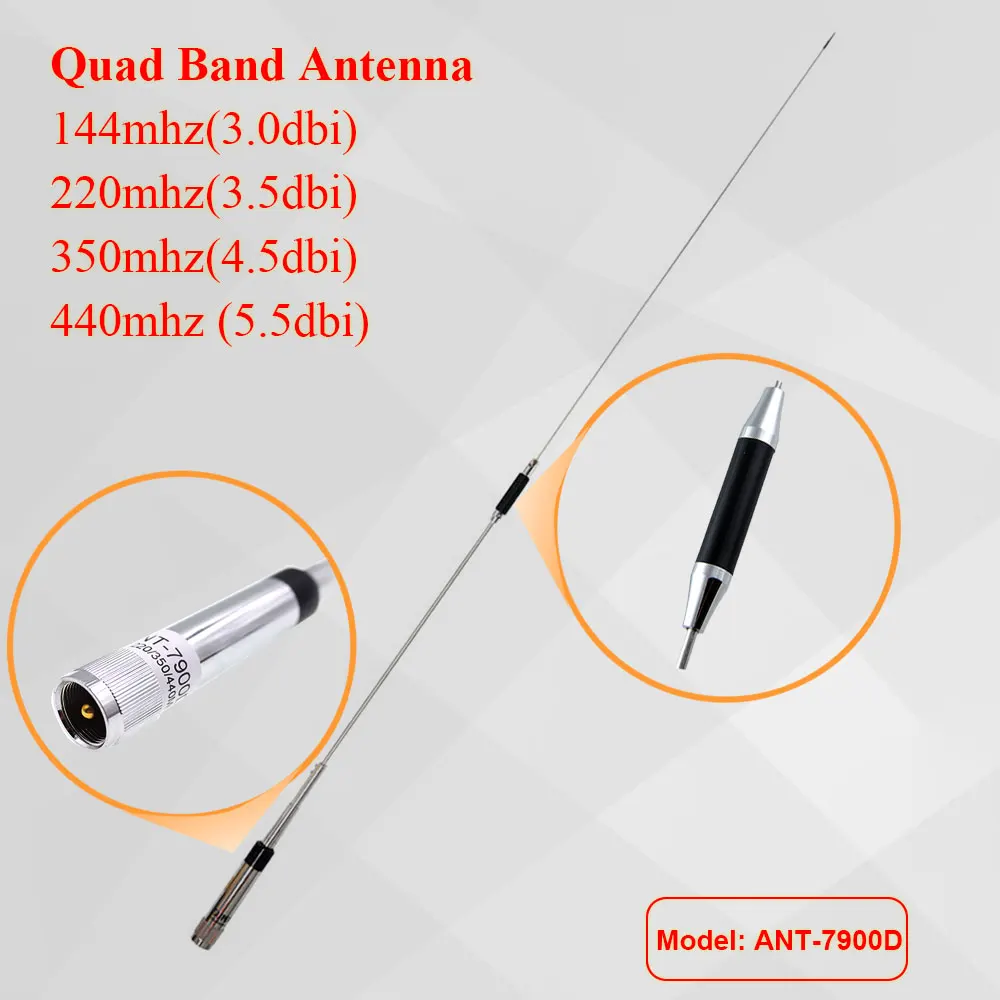 Quad Band 100cm Antenna 144/220/350/440MHz For QYT KT-7900D Car Walkie Talkie Mobile Radio With RB400 Clip And Feeder Cable M5