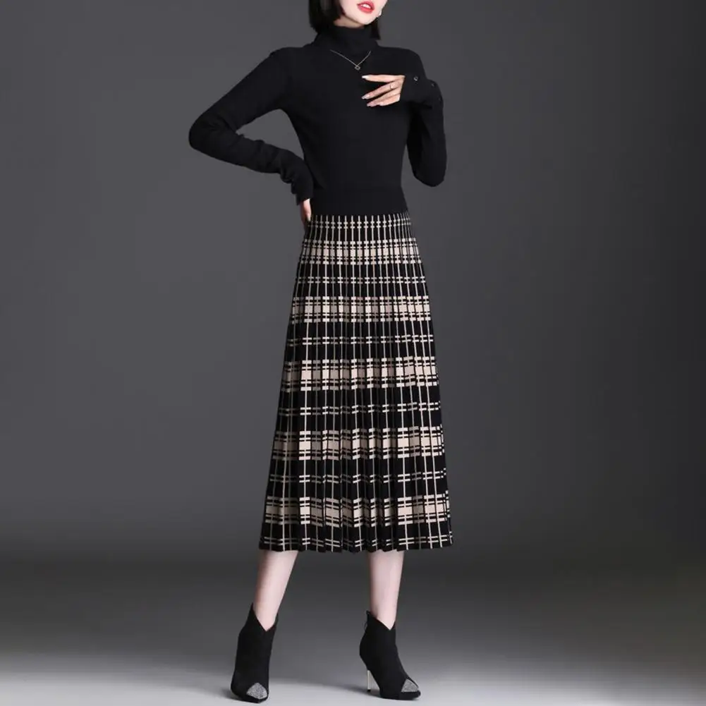 

Adjustable Waist Skirt Lady Temperament Skirt Chic Cozy Knitted A-line Midi Skirts with Elastic Waist for Women's for Dating