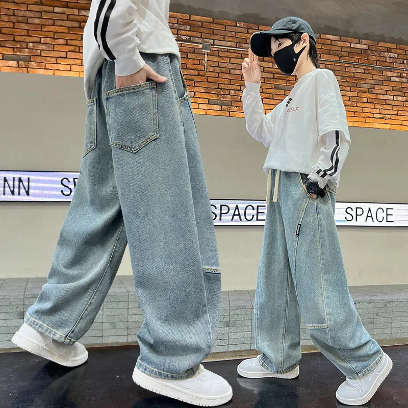  Teens Boys Trendy Cool Jeans Spring Autumn Style 2026 New Streetwear Children Loose Straight Denim Trousers 5