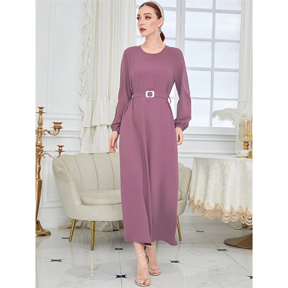 

Eid Mubarak Djellaba женское мусульманское Макси платье с поясом Abaya Дубай, Турция Kaftan Исламская одежда длинное женское платье
