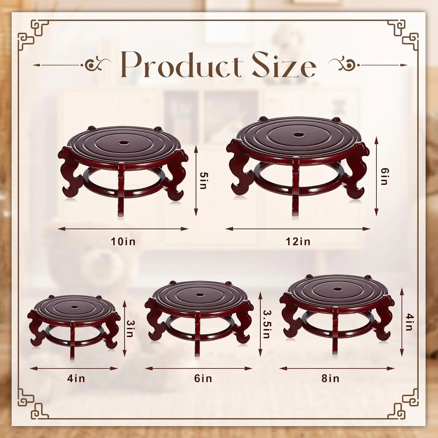 2 Pcs Wooden Plant Stands Indoor Chinese Oriental Display Rack for Vase Fishbowl Flower Pot Lamp Redwood Base Vintage Decor