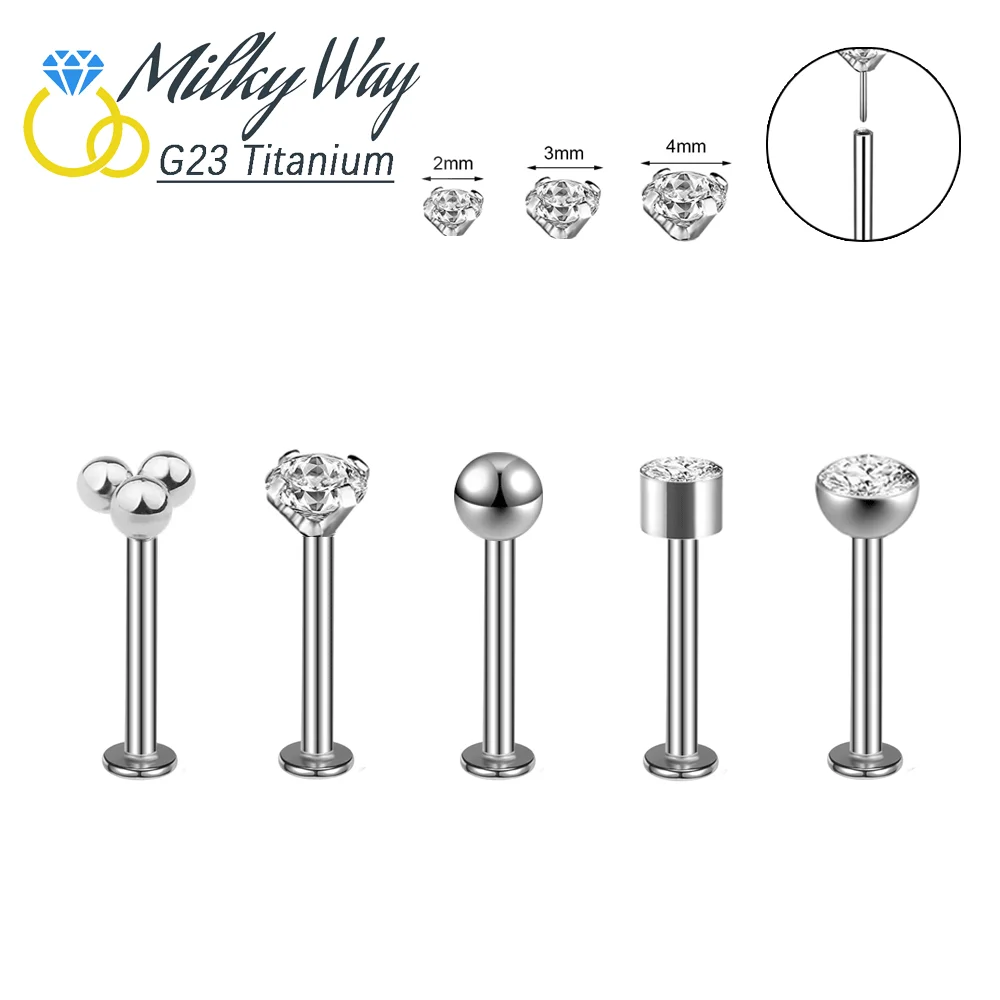 Pushpin Nose Stud G23 Titanium CZ Stone Earrings Monroe Labret ...