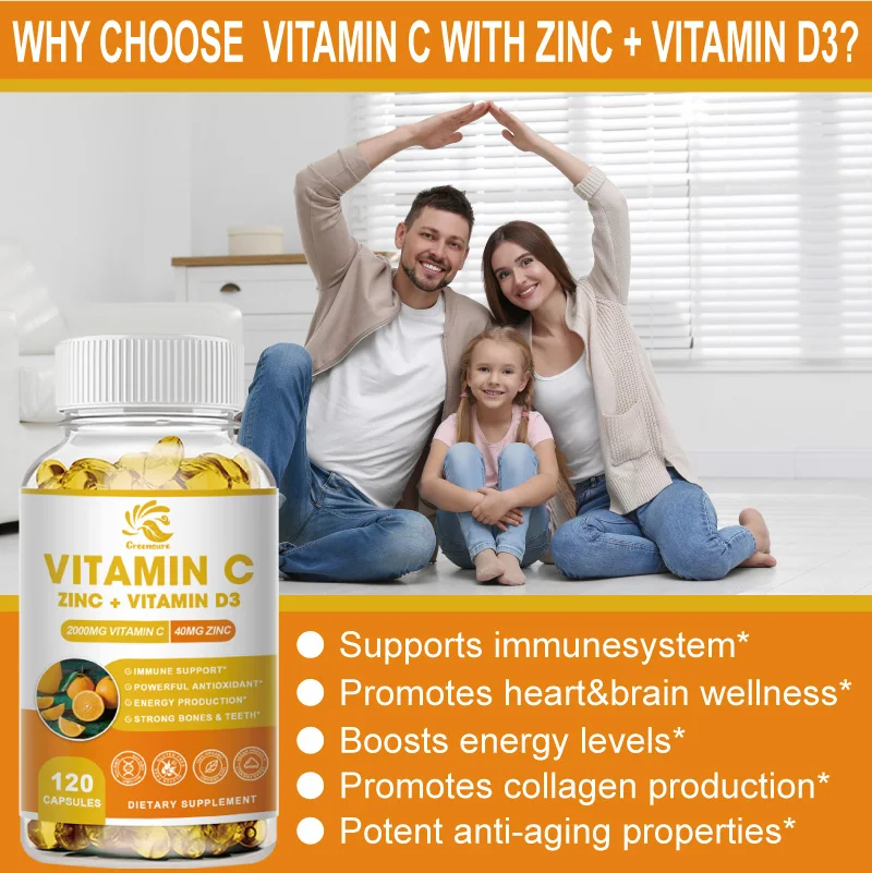 Greensure Immune Support Supplement with Echinacea, Vitamin C and Zinc 40mg, Vitamin D 5000 IU - 60/120 Capsules image_1