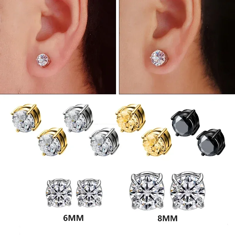 1Pairs Crystal Strong Magnetic Ear Stud Clip Earrings for Men and Women Punk Round Zircon Magnet Non Piercing Jewelry
