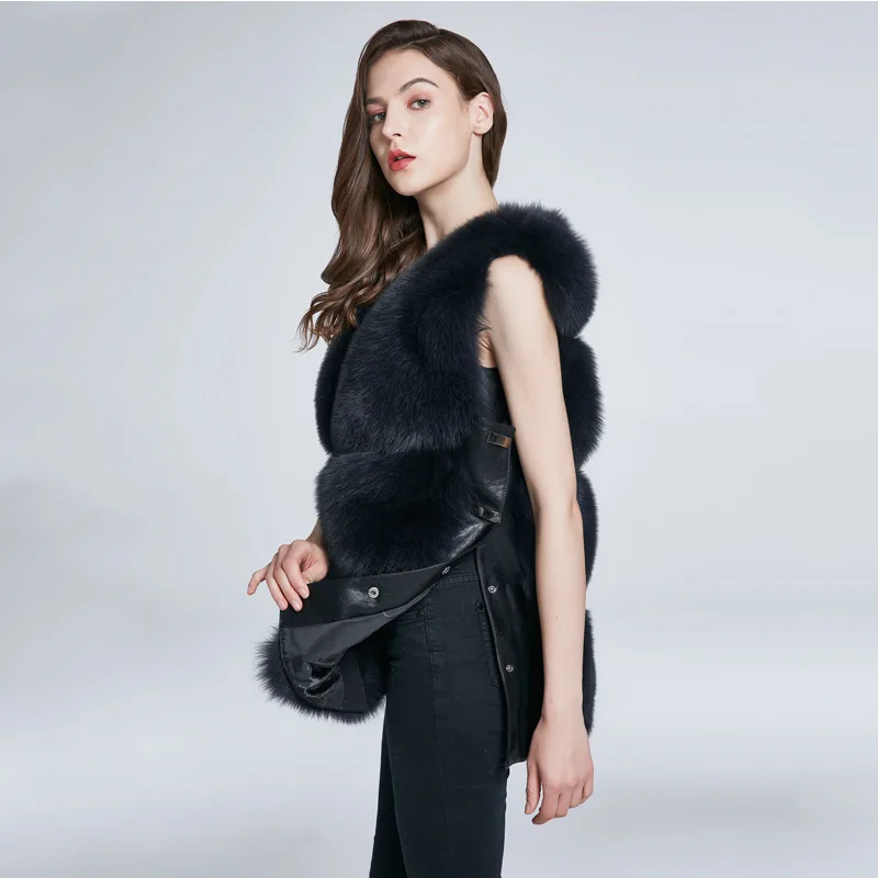 True Fox Fur Whole Skin Warm Fur Vest Coat Women's Fur Medium Long Fur One Piece Shoulder Sweater