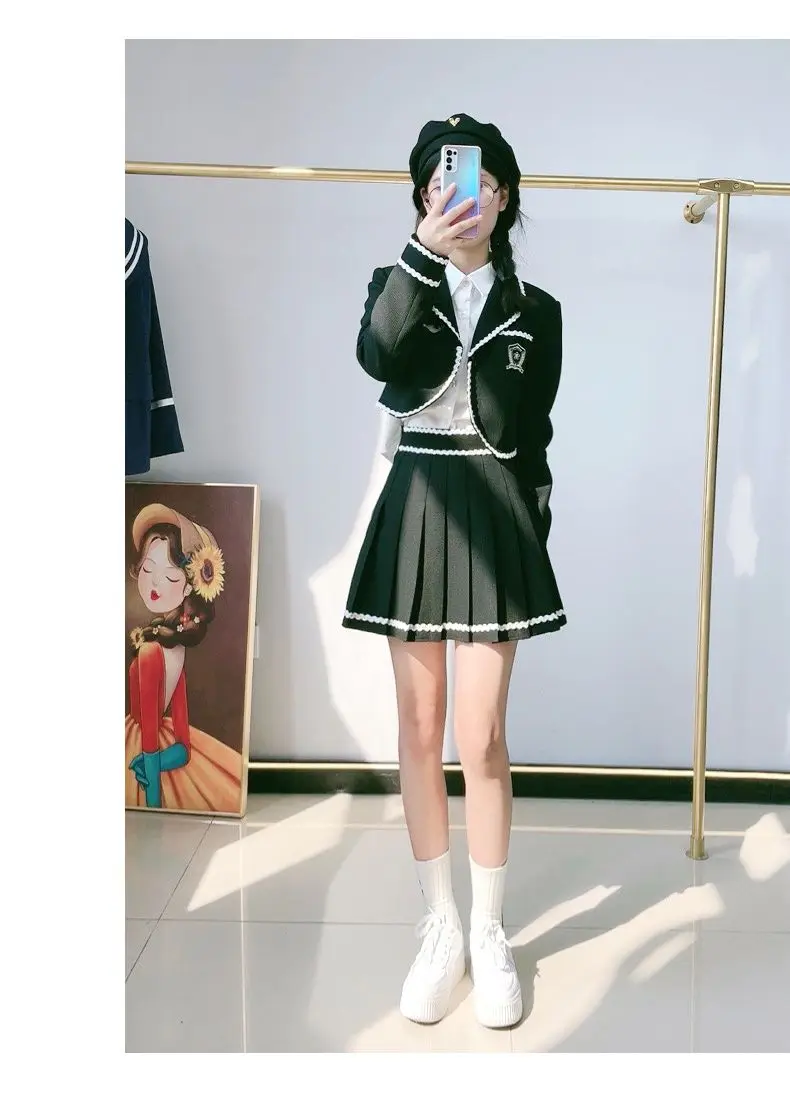 Japan JK Short Suit Fashion Set Women'S Autumn Academy Style High Waist Half Dress Two Piece Set/Single Piece 2024 New