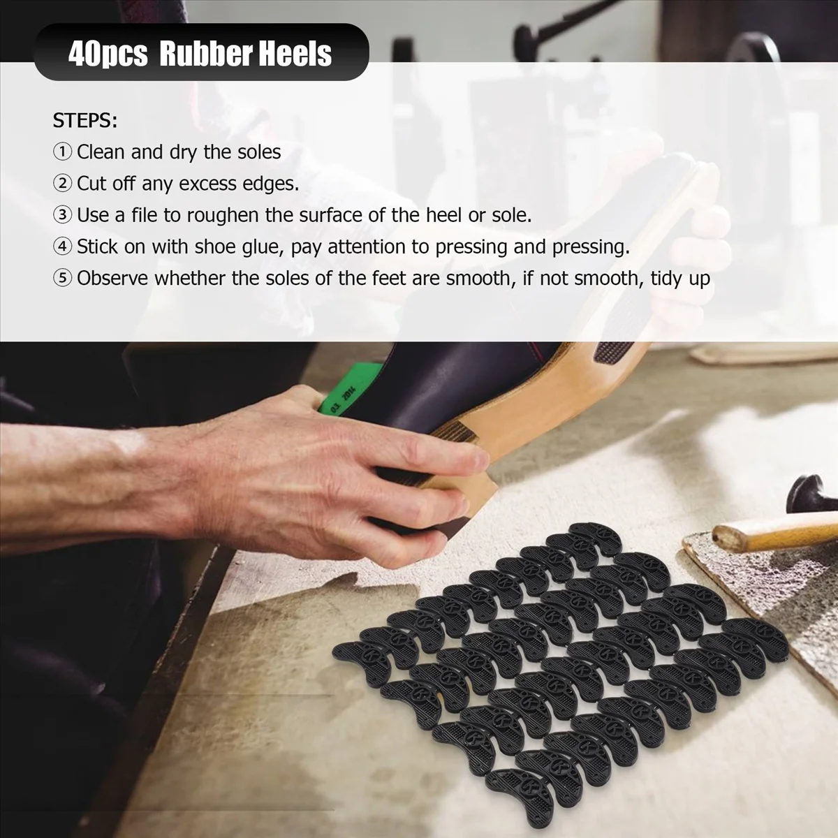 120 Pezzi Suola In Gomma Tacco PU Salvatacco Piastre Per Dita Rubinetto Accessori Per Riparazione Di Scarpe Colla Fai Da Te Su Cuscinetti Per Riparazione Scarpe, Nero - Foto 5