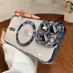 Luxury Transparent Pink Soft Plating Case with Magnetic Lens Protection - iPhone 14 (Blue)
