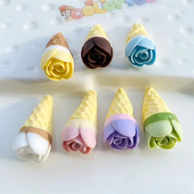 10Pcs Simulation Flower Ice Cream Miniature Figurines Resin