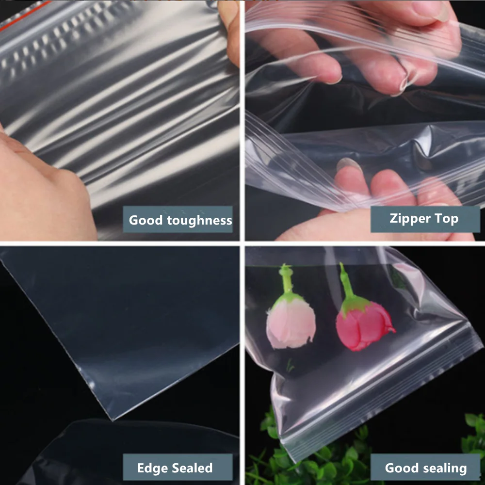 100pcs Transparent PE Zip Lock Bags -  Zipper Closure Plastic Packing Pouches - Clear Self Sealing Poly Bag Goods Gift Package 2