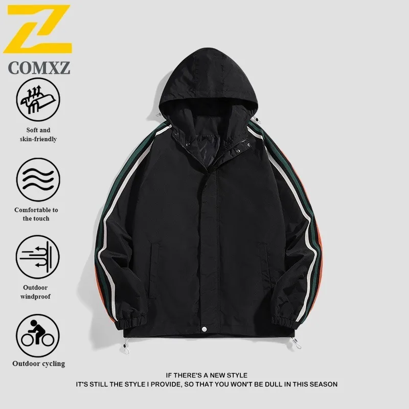 Men's Streetwear Hooded Windbreaker Lightweight Waterproof Windbreaker Loose Fit Vintage Hong Kong Style Spring Fall Coat Jacket