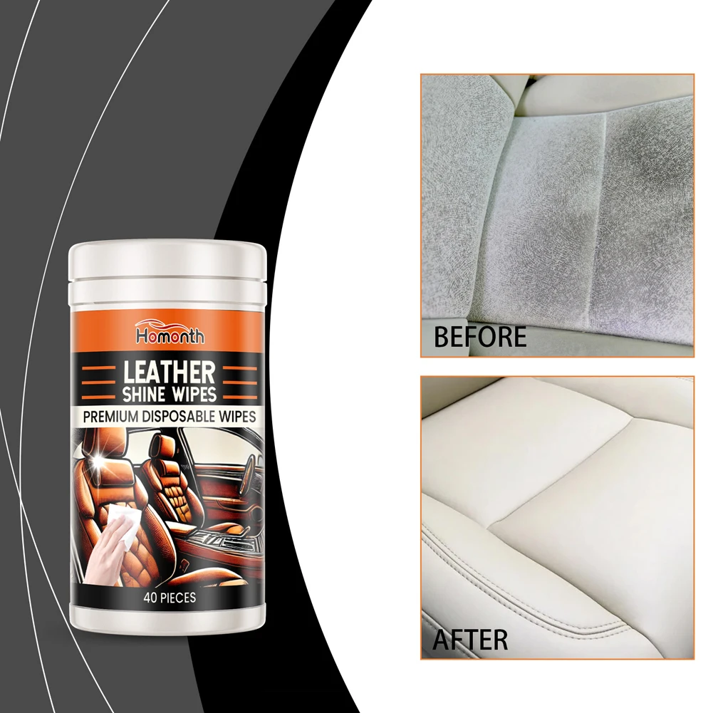 40Pcs Car Interior Cleaner Wipes Disposable Leather Cleaner & Conditioner Wipes Car Leather Conditioning
