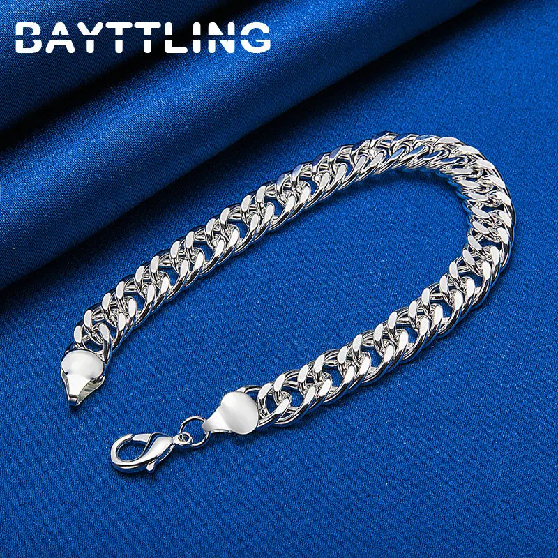 BAYTTLING S925 Silver Men's 10MM Side Chain Snake Bracelet Women