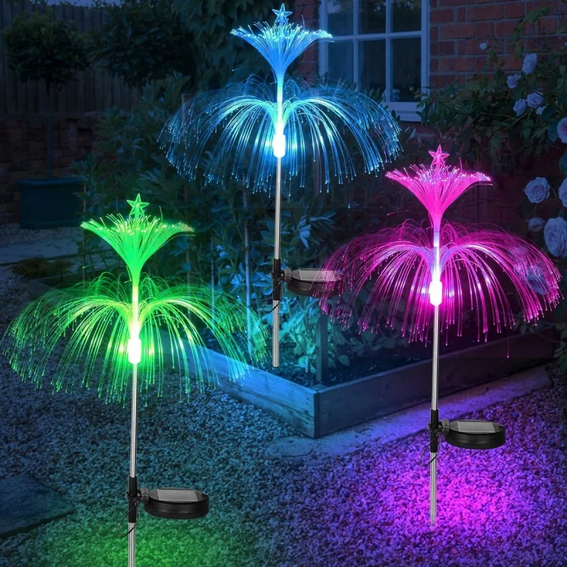 Colorful fiber optic jellyfish light sways with the wind Outdoor waterproof sunlight powered garden decorative light