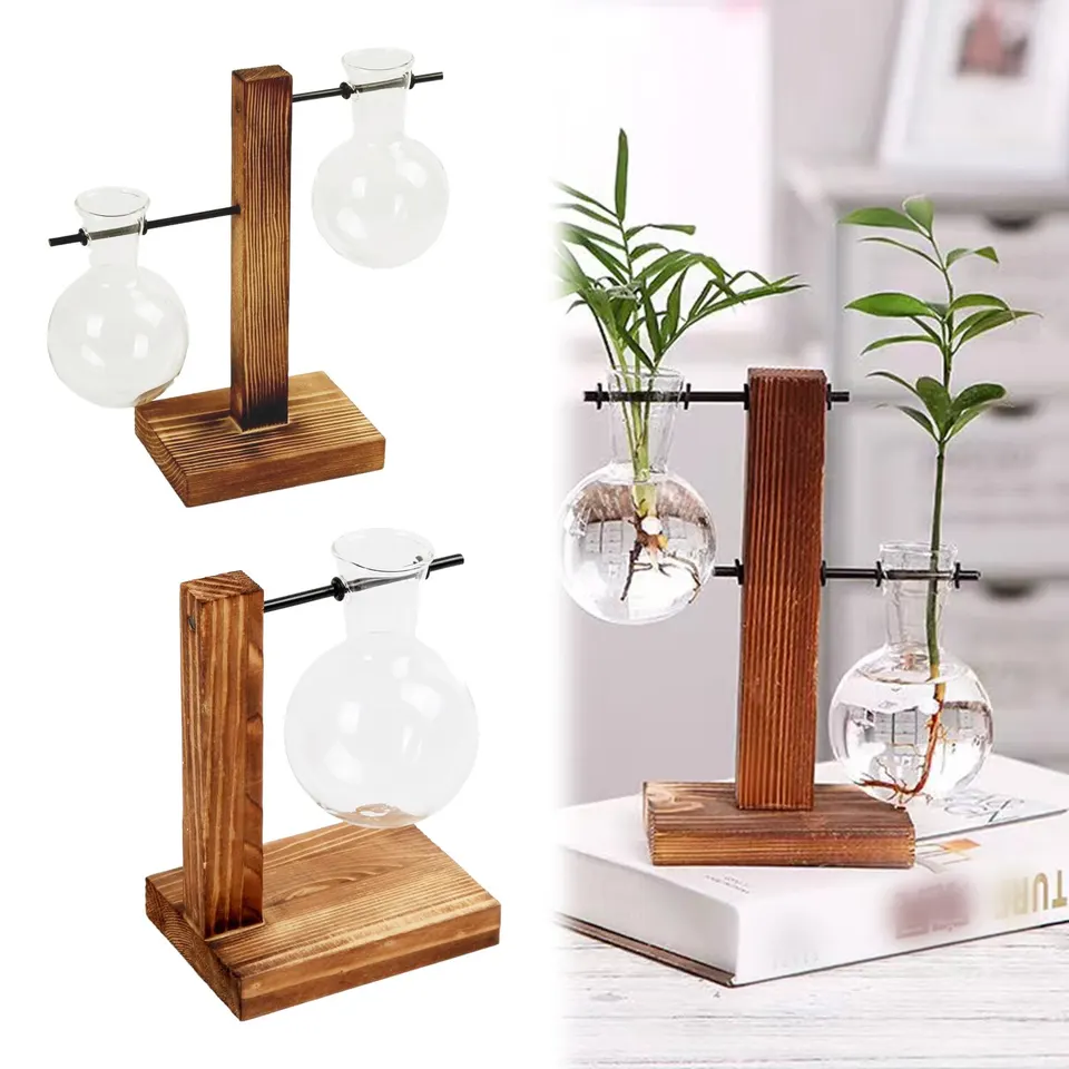 Transparente Glühbirne Vase mit Holz ständer Desktop Glas Pflanzer für  Hydrokultur Pflanzen Coffee Shop Raum Dekor