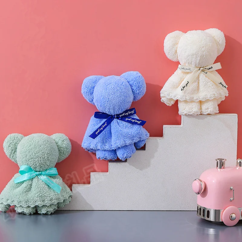 30x30cm Coral Velvet Fleece Bear Hand Towel With Bag Absorbent Face Hand Towel Wedding Business Holiday Gifts Bathroom