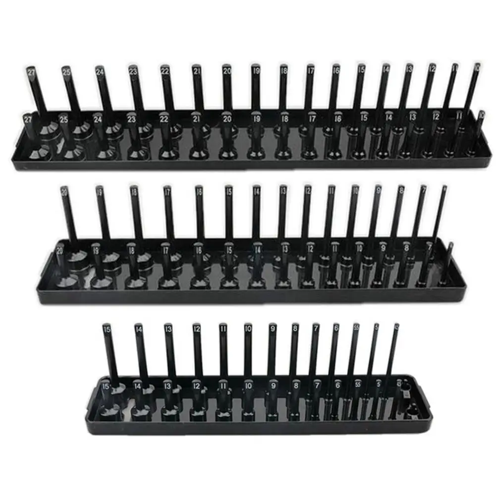 3Pcs Black/Red Socket Organizer Tray For 1/2" 3/8" 1/4" Socket Holder Home Sleeve Storage Rack Garage Tray Tool 5