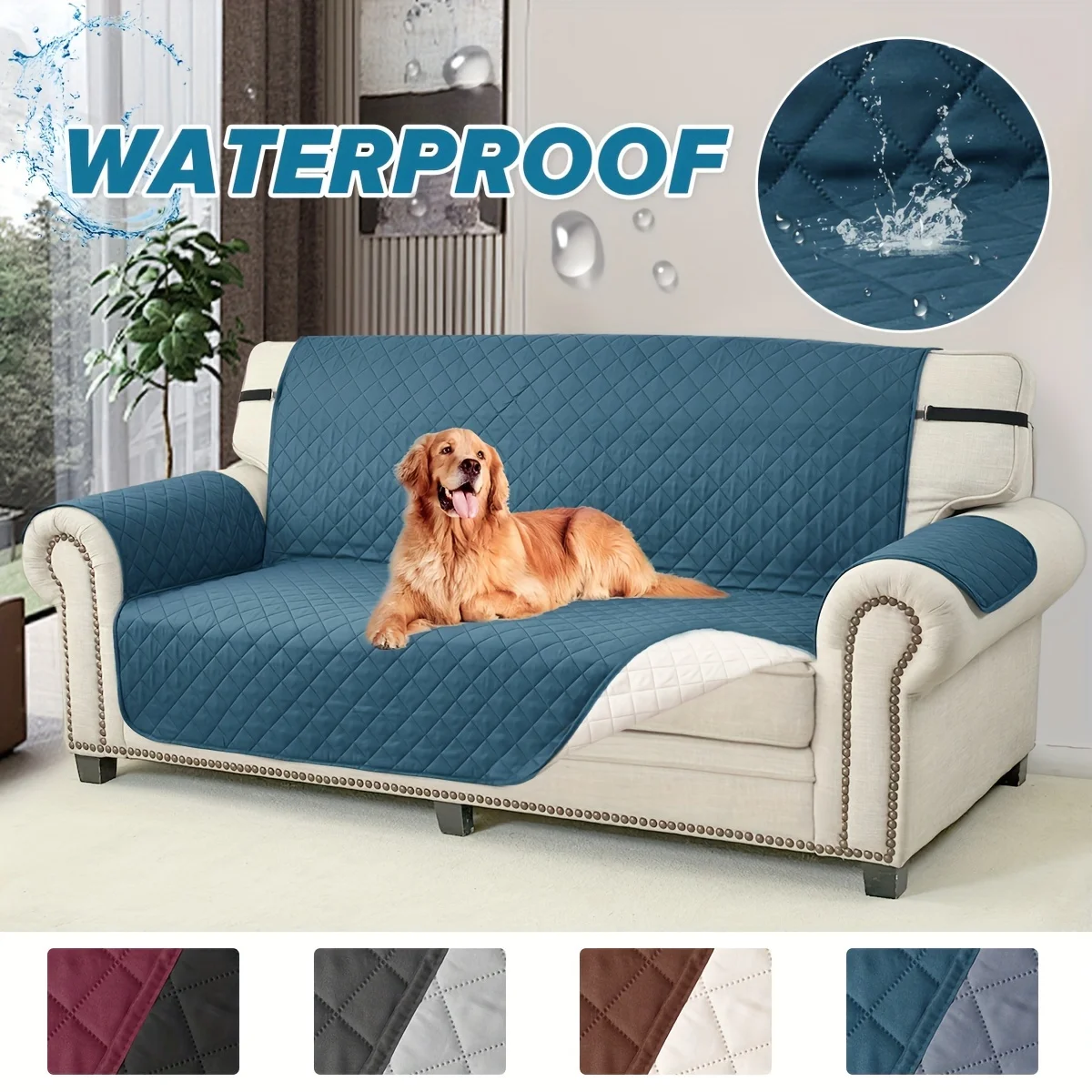 Waterproof Sofa Cover for Living Room Non-slip Sofa Pad Quilted Washable Adjustable Sofa Cover 1/2/3/4 Seat Covers for Armchairs