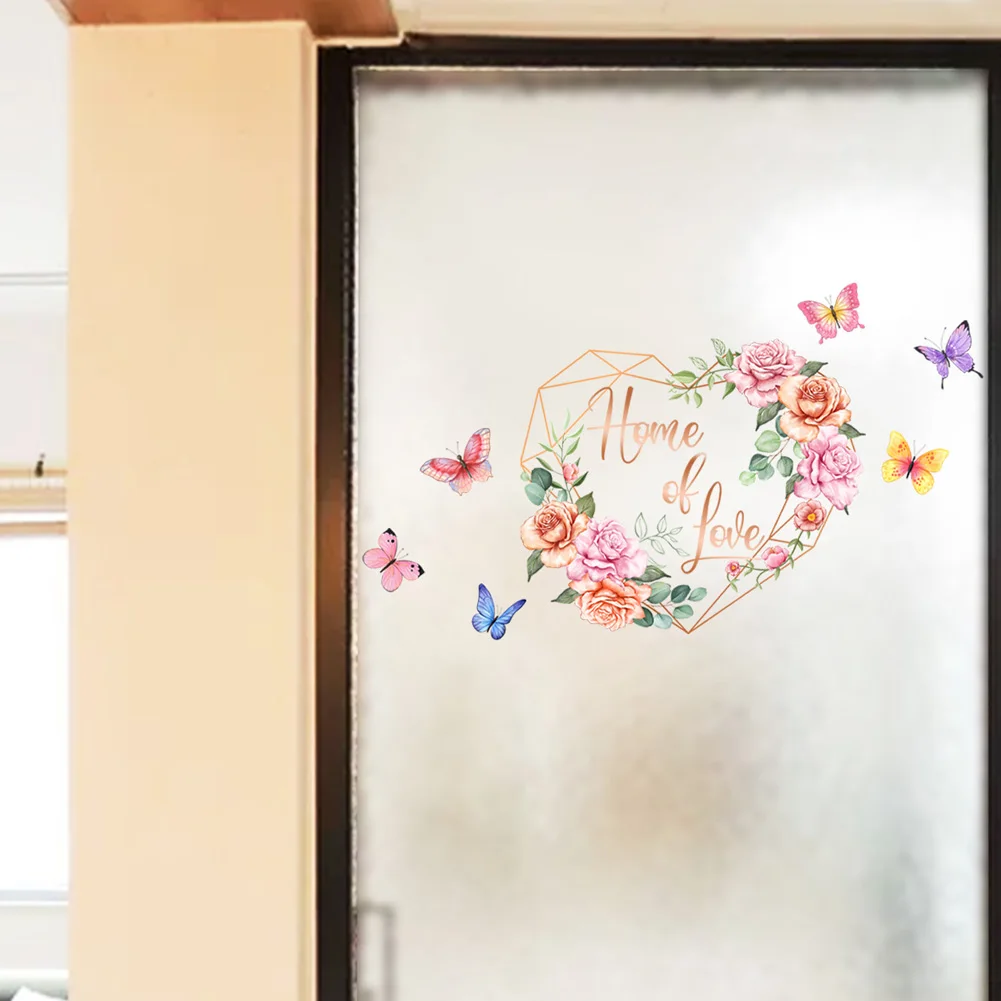 Heart-shaped Flower Butterfly Wall Sticker Living Room Glass Window ...