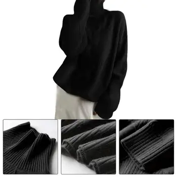 Turtleneck Sweater Long-Sleeve High Neck Sweater Loose Solid Color Knit Pullover Tops For Women Autumn Winter 2