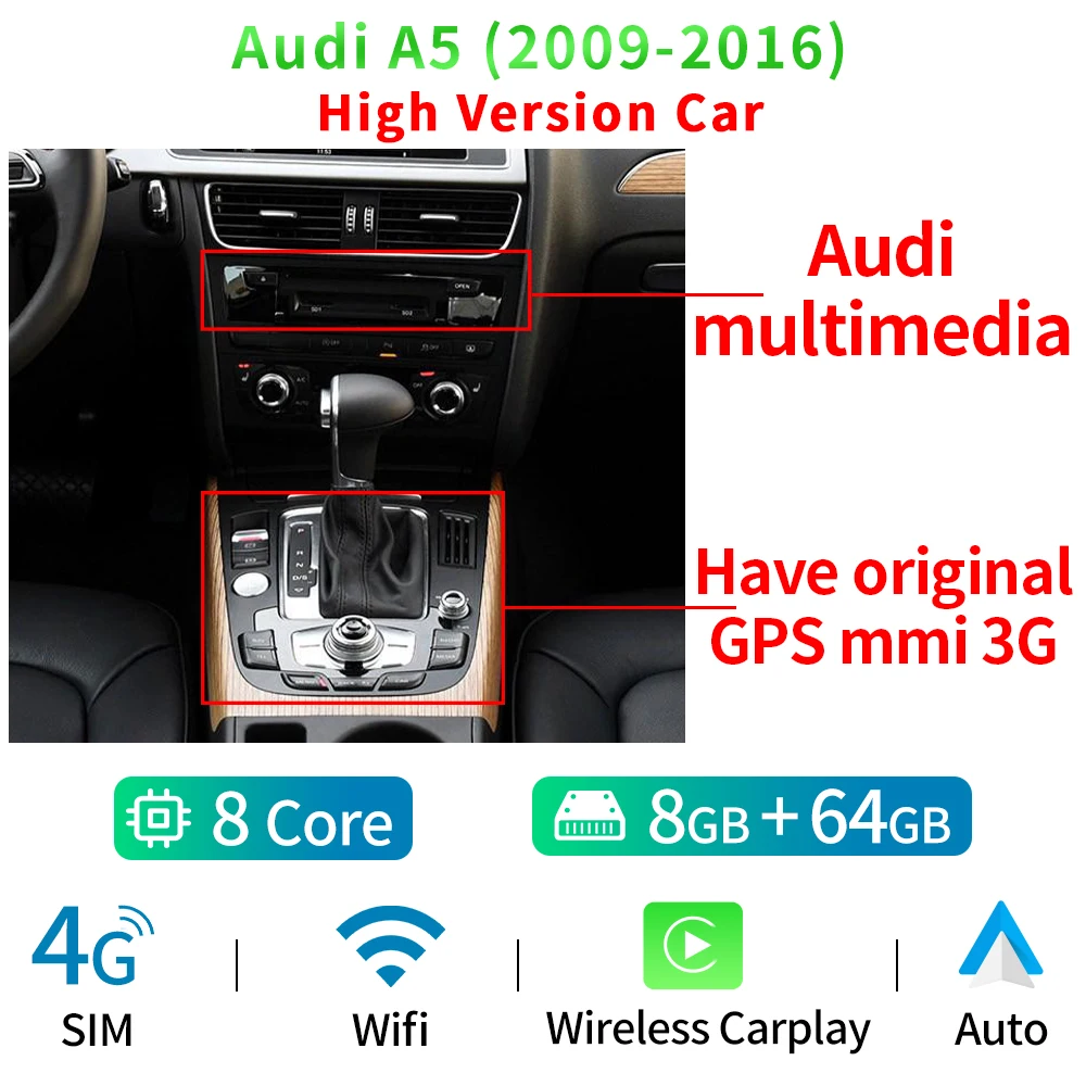 Audi A5（09-16）専用 カースクリーン（android 8core） 8 Core Android System Car Display Screen For Audi A5 09-16
