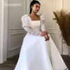 Muslim Exquisite Square A-line Wedding Dresses Puff Sleeve Satin Draped Pleat Full Bride Dresses Anck Length robe de mariée 5