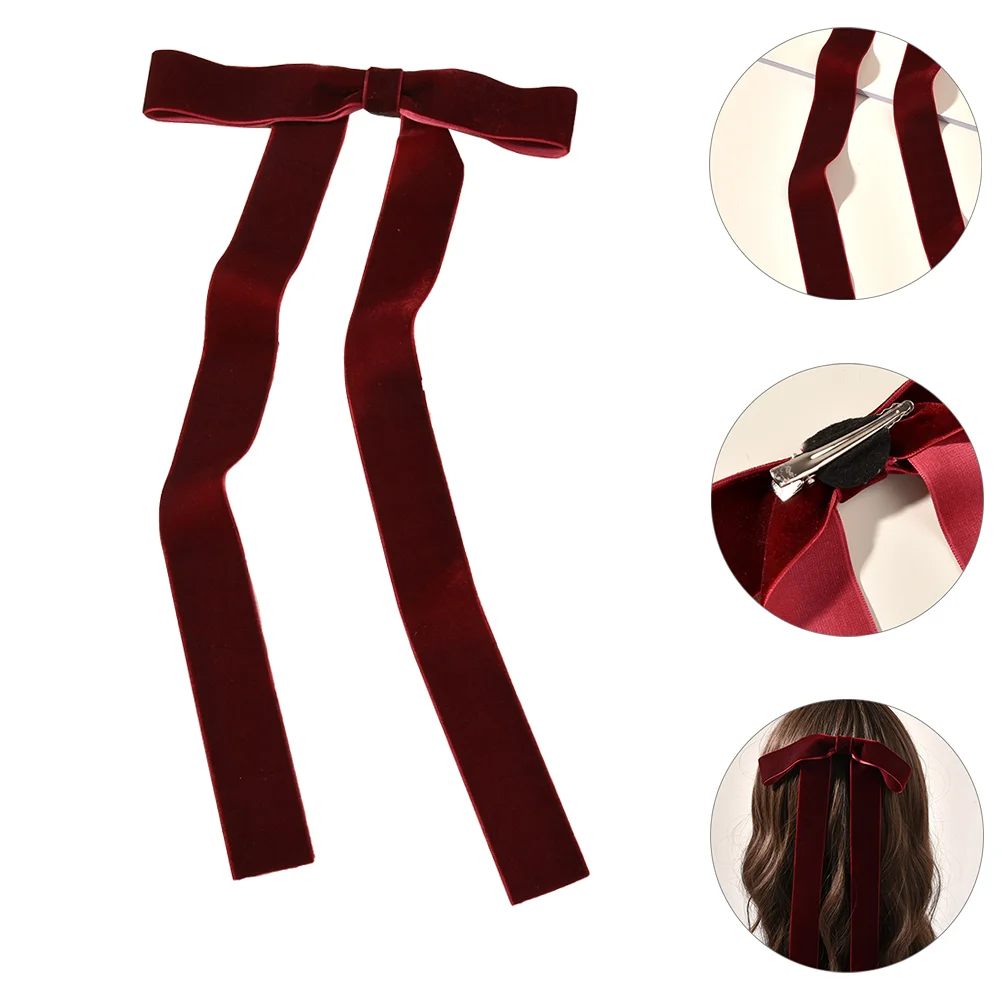 

Bridal Velvet Barrette French Hair Clips Bowknot with Tassel Wedding Big Fabric Bride