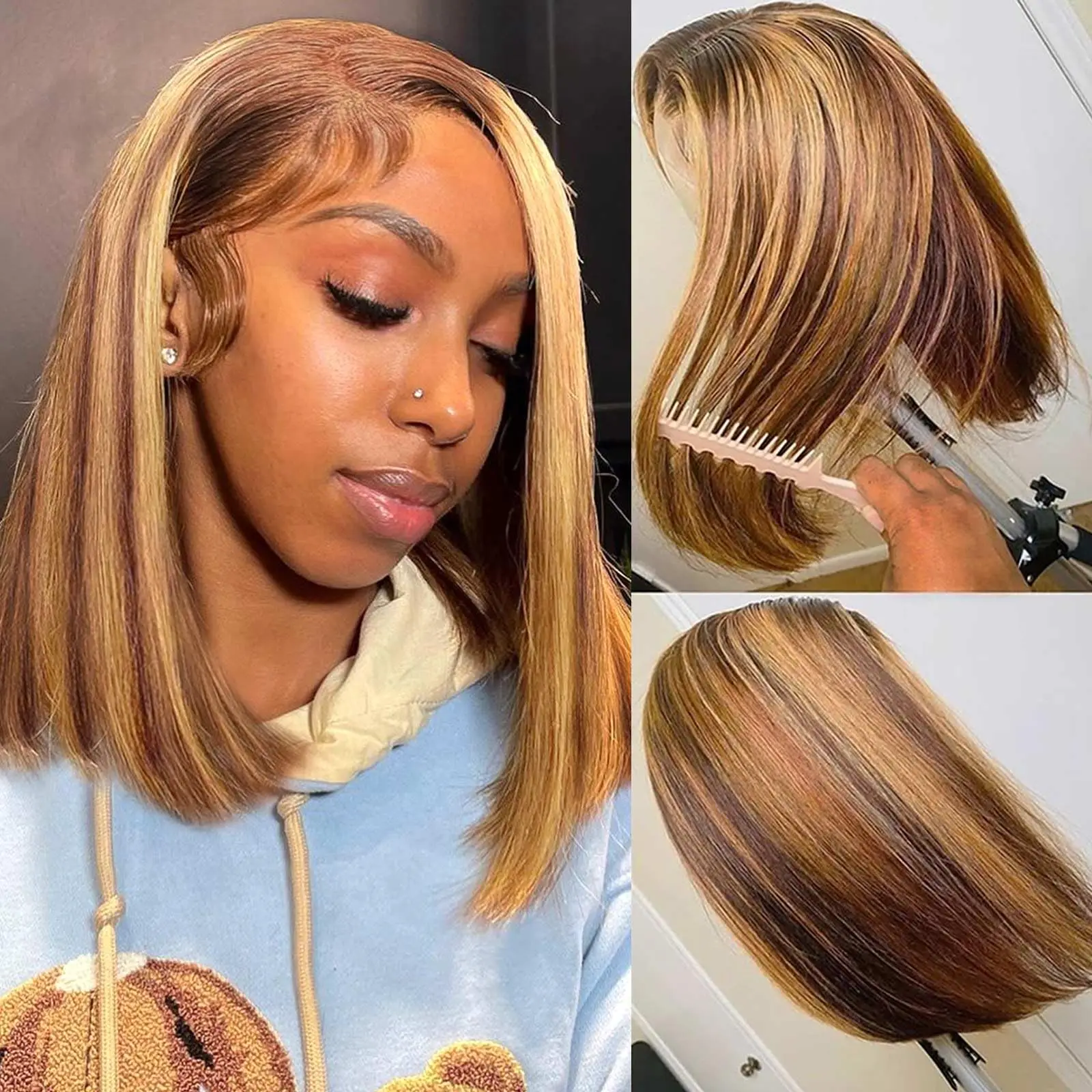 P427 Highlight Wig Human Hair Bob Wig Straight Lace Front Human Hair Brazilian Short Bob Wigs human hair wigs lace front wigs