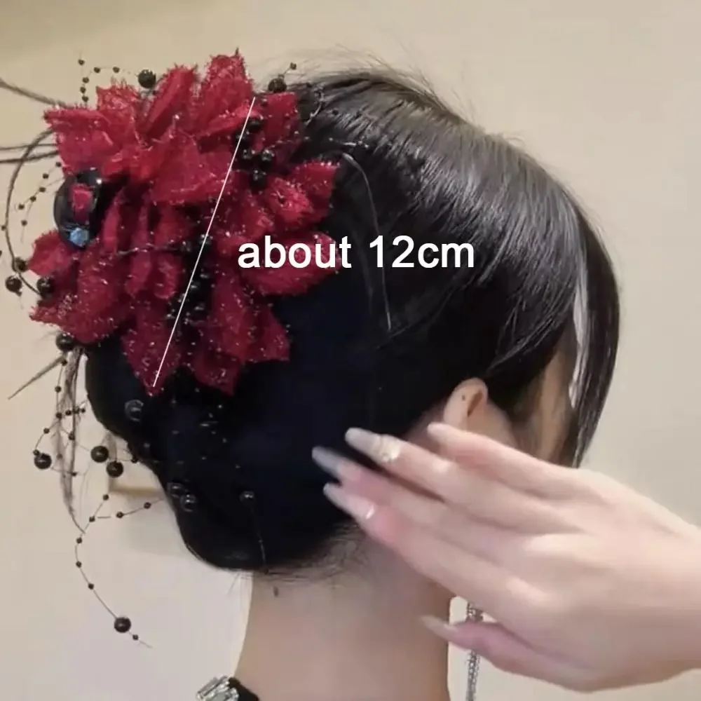 Fashion Peony Flower Grasping Clip Sequin Tassel Hair Claw Plastic Flower Hairgrips Women