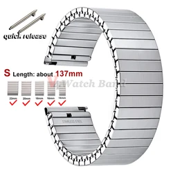 Enhanced Quick Release Stainless Steel Elastic Stretch Watch Band, Metal Expansion Bracelet Strap (S - Silver - 14mm)