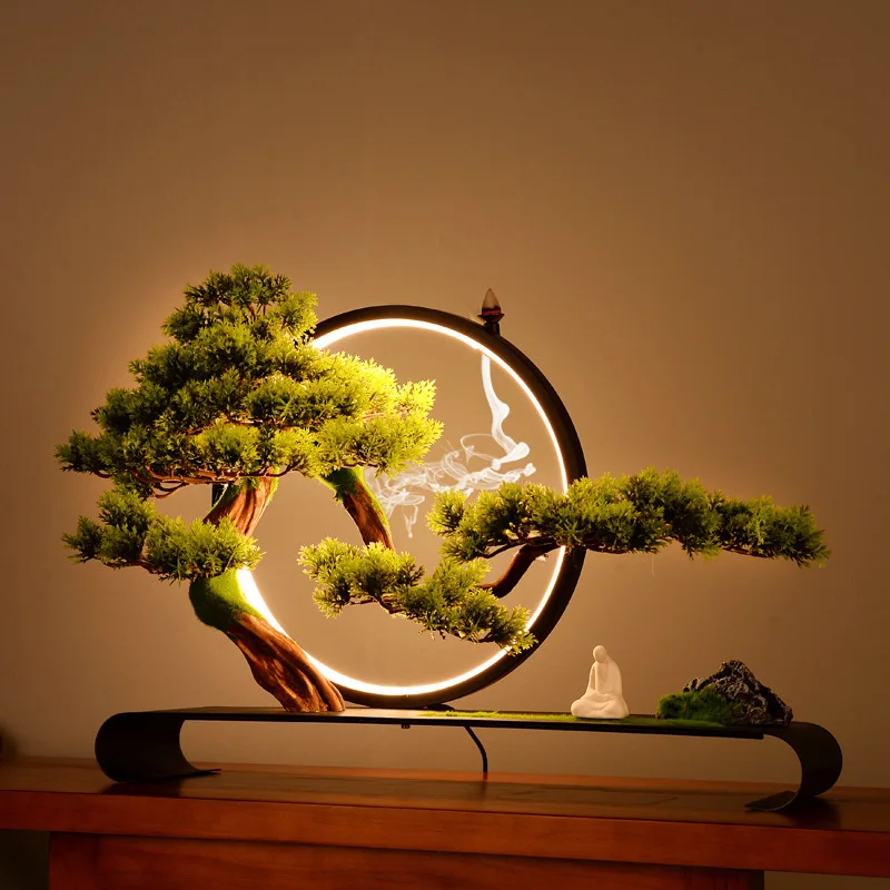 Cliff welcome pine bonsai micro landscape decoration Zen space Chinese style living room porch soft decoration art decoration