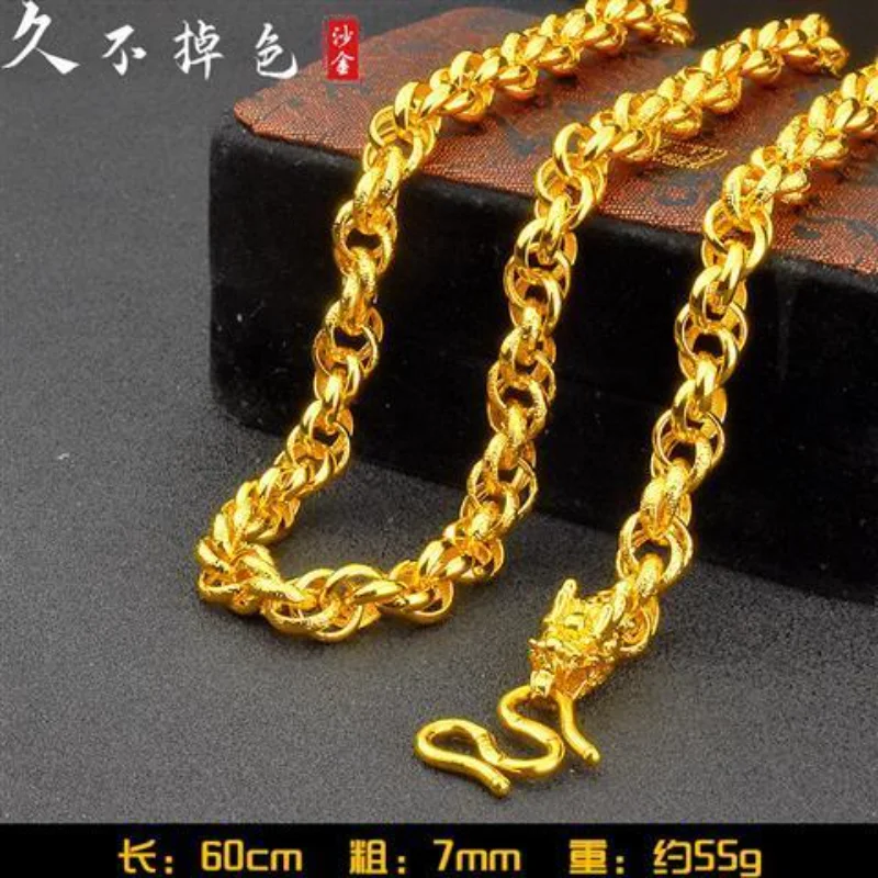 

Authentic Taijin Men's and Women's Aggressive Twist Necklace Real 24K Gold Plated Chinese Dragon Pendant Long-term Anti-allergy