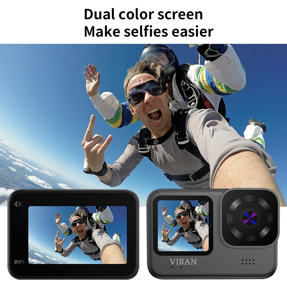 V9 4K Wifi Anti-Shake Camera 60FPS Waterproof Sports Camera with Remote Control Dual Screen Touch Control 170° Wide Angle Pro DV 2