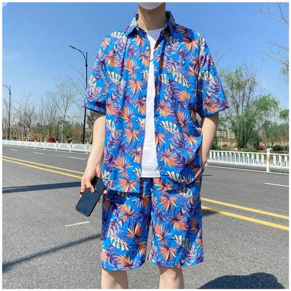 n/a Beach Wear Clothes Men Shirt Set Sea Side Vocation Clothing Loose 2  Piece Set Outfits (Color : A, Size : XL code) : : Fashion