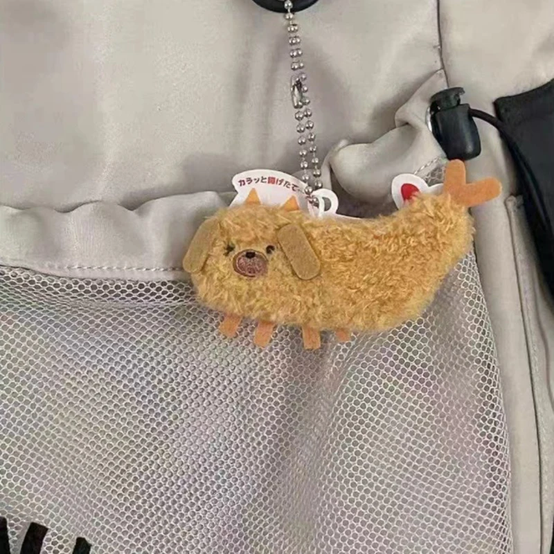 

Fried Crayfish Puppy Plush Toy Funny Dog Pendant Soft Stuffed Doll Keychain Backpack Car Bag Key Ring Decor Kid Gift