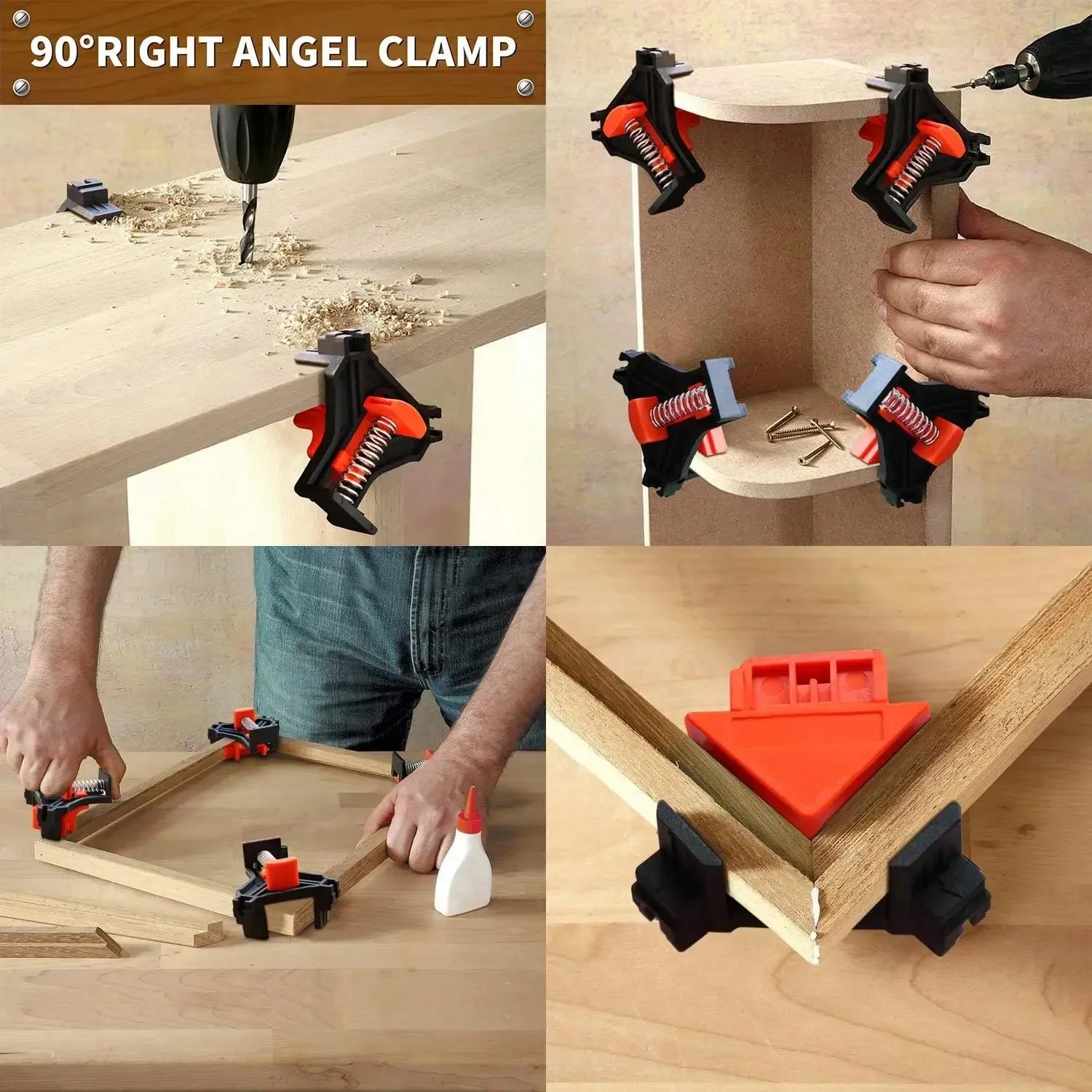Woodworking Clamps 90 Degree Angle Clamps Woodworking Corner Spring Clip Right Angle Clips Fixer Tools Quick Adjustable Hand Tools Furniture Fixing