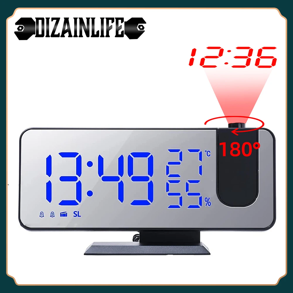 180° Led Digital Projection Smart Alarm Clock Usb Charge Watch Table