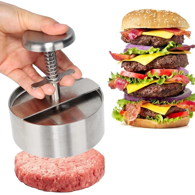 Stainless Steel Burger Smasher Heavy Duty Round Bacon Grill Burger