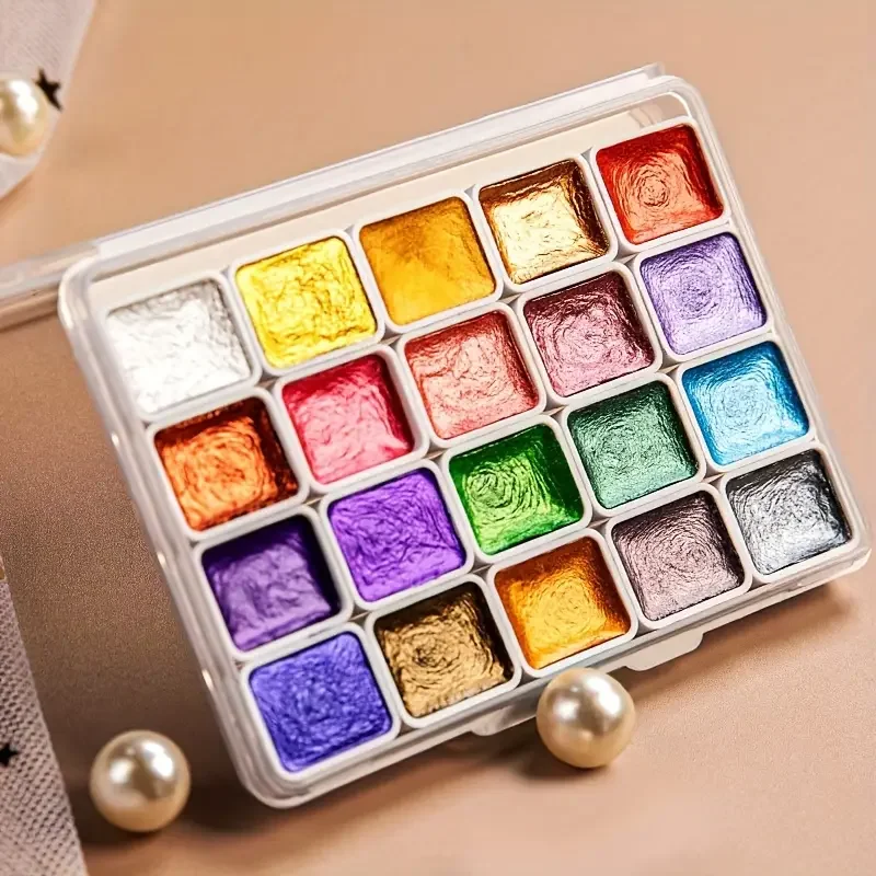 20-color metallic watercolor set portable floral print halo-dye box pearl gloss solid color watercolor handmade solid watercolor painting set