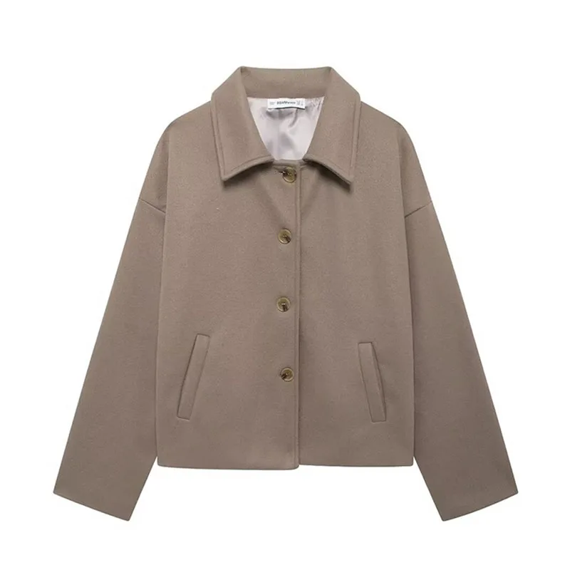 thumbnail image 1 of HH TRAF 2024 Abrigos casuales para mujer, cuello vuelto liso, mangas largas, bolsillos con botones, chaquetas de un solo pecho para otoño, moda para mujer, 1 of 5