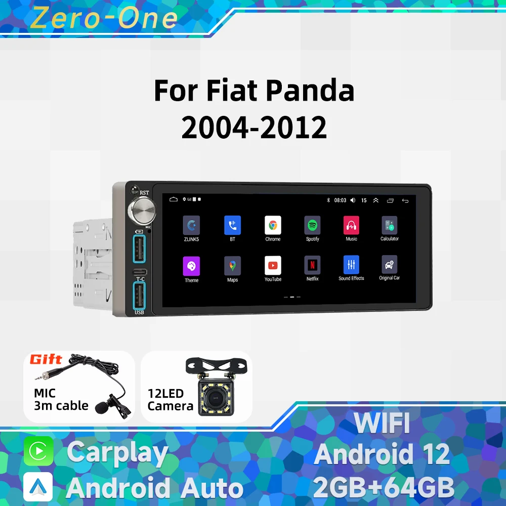 

Carplay Autoradio 1 Din Radio Android Car Multimedia for Fiat Panda 2004-2012 6.86 Inch Screen Stereo Head Unit GPS Navigation