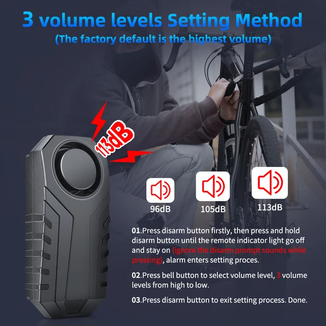 Alarma de bicicleta, moto impermeable 113dB Detector de vibración alarma * COMPRA INTERNACIONAL* 6
