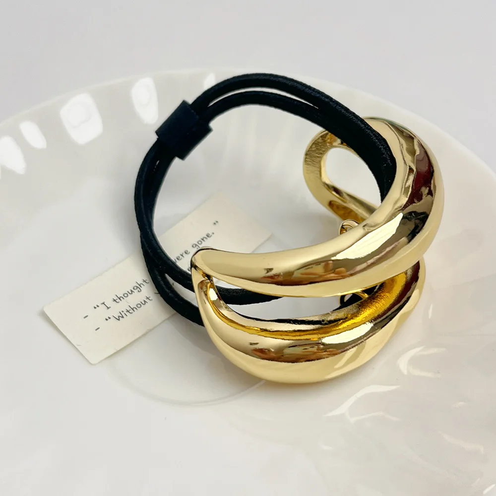 Crystal headband Metal hair accessories Hair accessories European and American style simple U-shaped alloy ponytail headband high elastic rubber band hairband low ponytail hairband fema