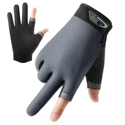 Unisex Two - Finger Cut Anti - Slip Breathable Sun - Proof Gloves - One Size (GRAY)