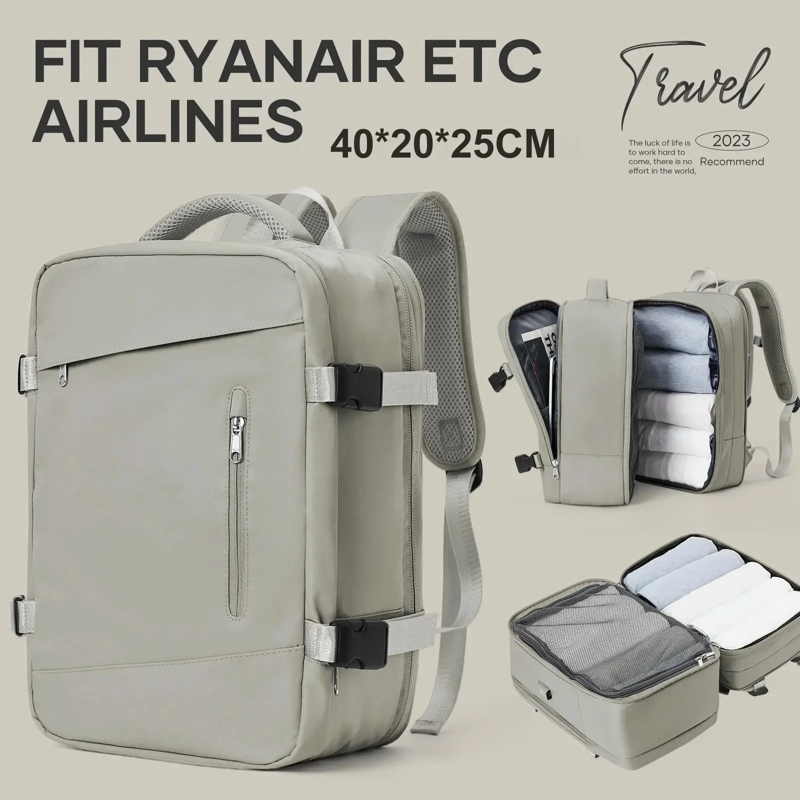Likros 여행 배낭 캐빈 가방, Ryanair 비행 배낭, 휴대 가능, 확장 가능한 도난 방지 노트북 배낭, 40x20x25 