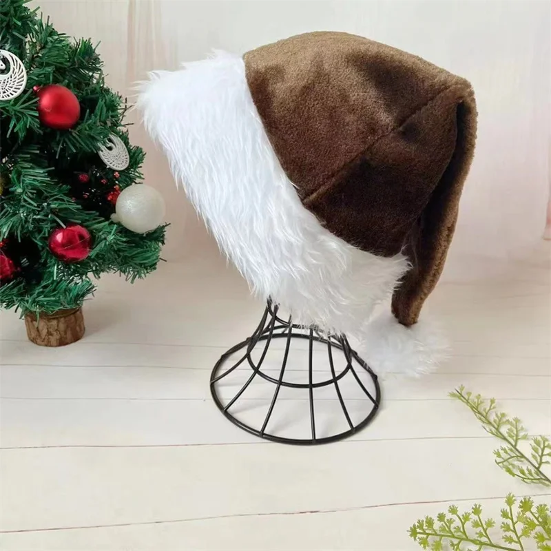 Christmas Santa Hat Xmas Pink Long Plush Holiday Red Black Hat For Adults And Kids Unisex New Year Festive Party Supplies