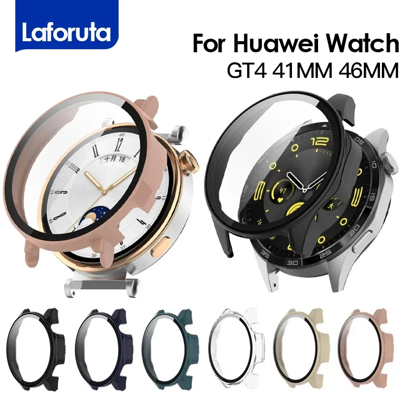 Protector de pantalla de cristal templado y funda para reloj inteligente Huawei GT4, accesorio de 41mm, parachoques de 46mm para hombre y mujer